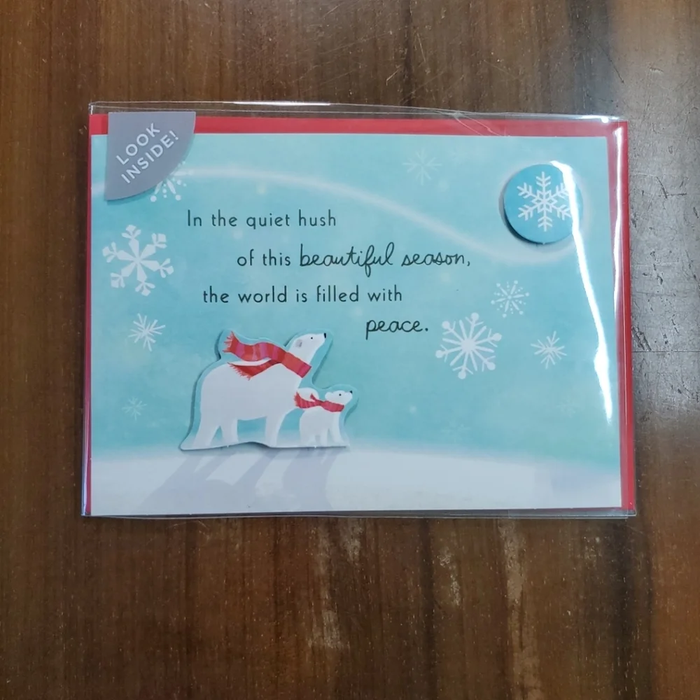 Holiday Mini Greeting Card Paper Wonder Family Polar Bear Snow Christmas Hallmar